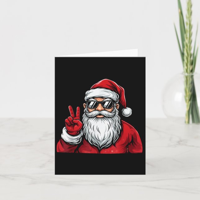 Santa Face Retro Sungles Christmas Shirts For Mens Card (Front)