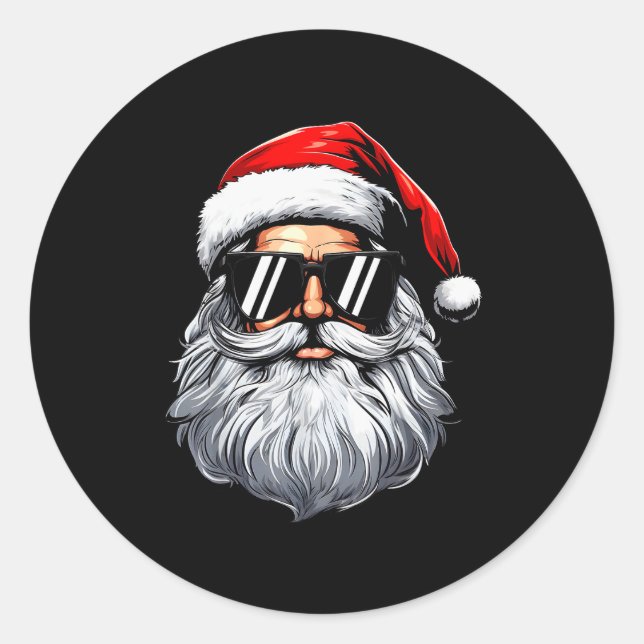 Santa Face Retro Sungles Christmas Shirts For Mens Classic Round Sticker (Front)