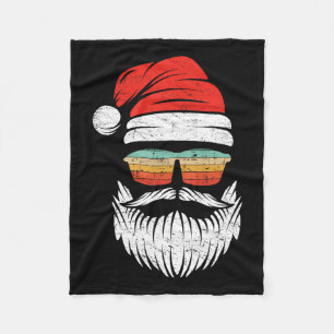 Santa Face Retro Sungles Christmas Xmas Men Women Fleece Blanket