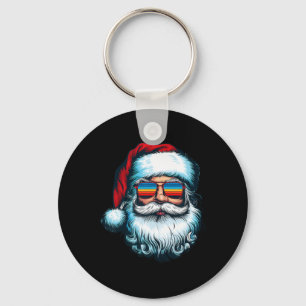 Santa Face Retro Sungles Christmas Xmas Men Women Key Ring