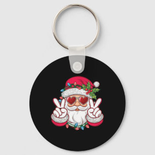 Santa Face Retro Sungles Christmas Xmas Men Women Key Ring