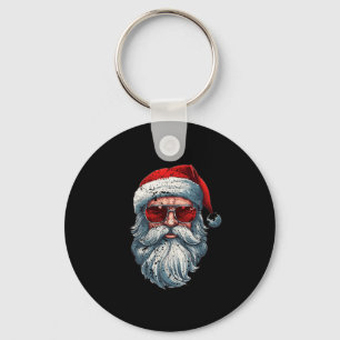 Santa Face Retro Sungles Christmas Xmas Men Women Key Ring