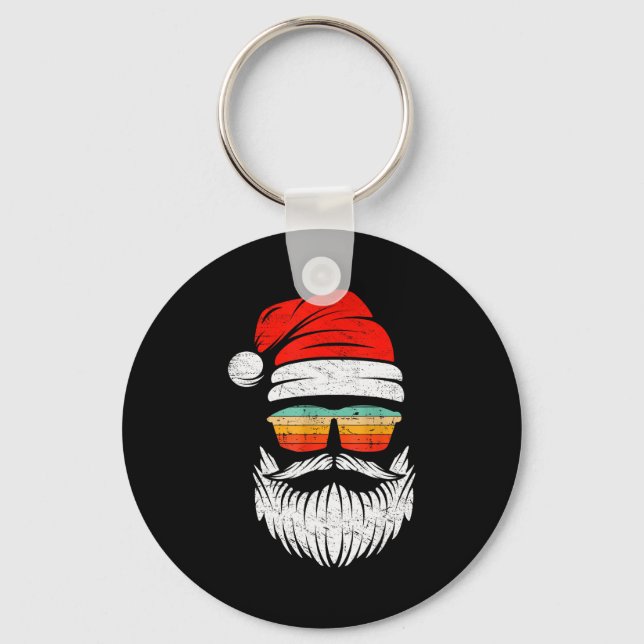 Santa Face Retro Sungles Christmas Xmas Men Women  Key Ring (Front)