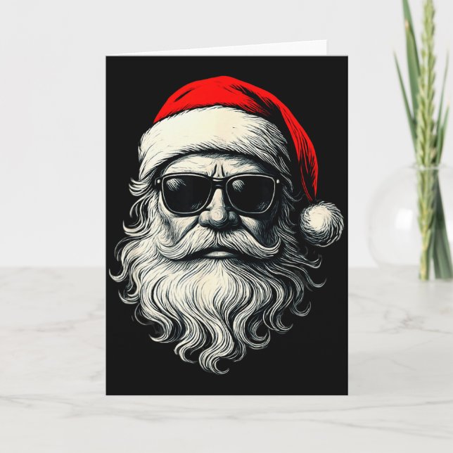 Santa Face Retro Sungles Funny Christmas Pajama Me Card (Front)