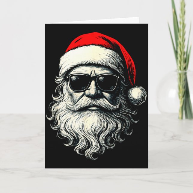 Santa Face Retro Sungles Funny Christmas Pajama Me Card (Front)