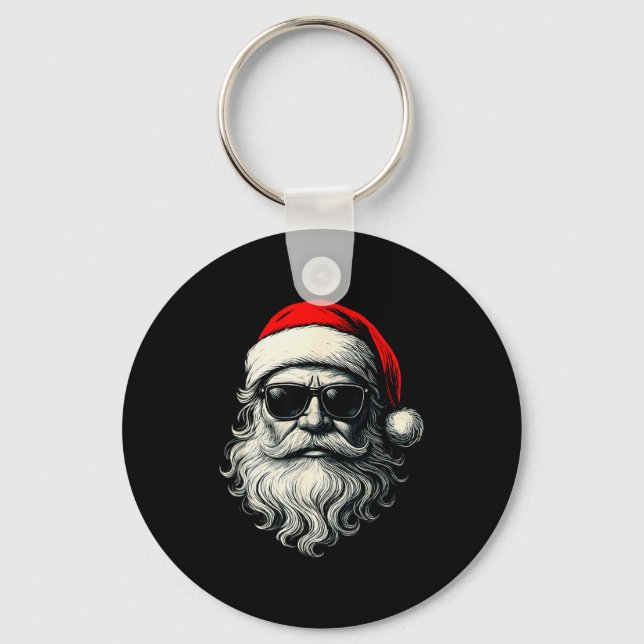 Santa Face Retro Sungles Funny Christmas Pajama Me Key Ring (Front)