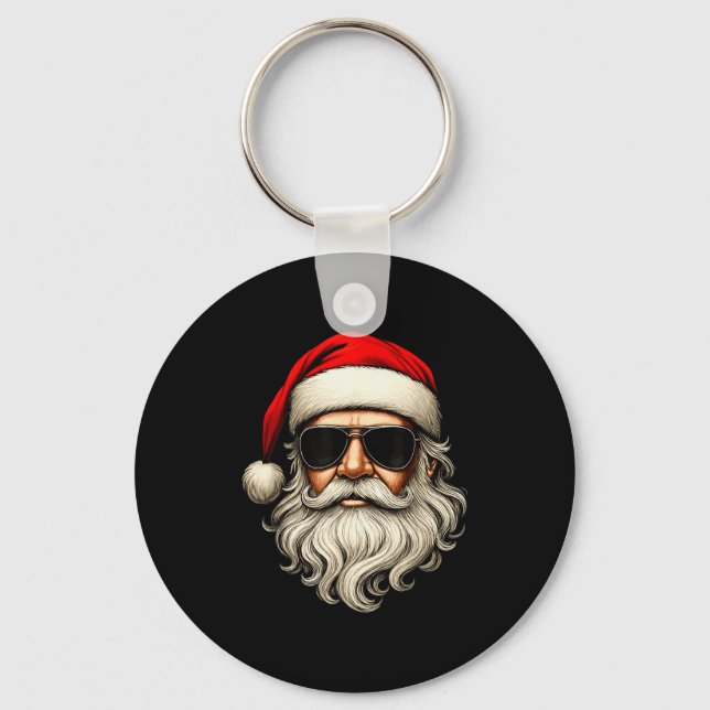 Santa Face Retro Sungles Funny Christmas Pajama Me Key Ring (Front)