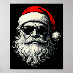 Santa Face Retro Sungles Funny Christmas Pajama Me Poster