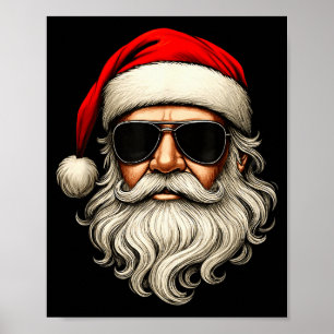 Santa Face Retro Sungles Funny Christmas Pajama Me Poster