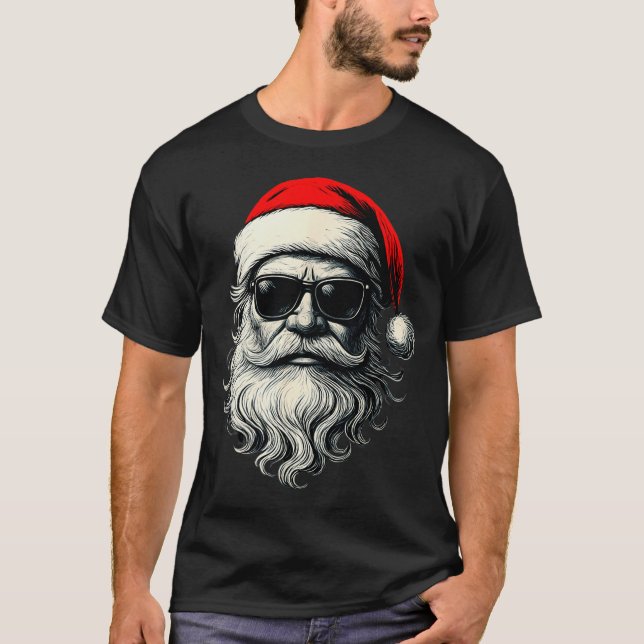 Santa Face Retro Sungles Funny Christmas Pajama Me T-Shirt (Front)