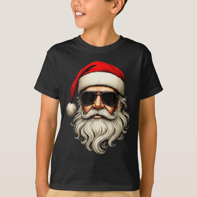 Santa Face Retro Sungles Funny Christmas Pajama Me T-Shirt (Front)