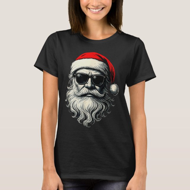 Santa Face Retro Sungles Funny Christmas Pajama Me T-Shirt (Front)