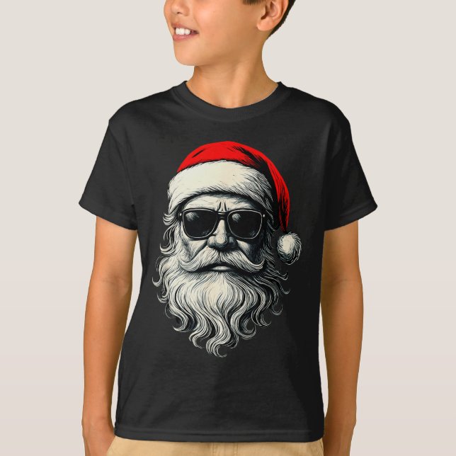Santa Face Retro Sungles Funny Christmas Pajama Me T-Shirt (Front)