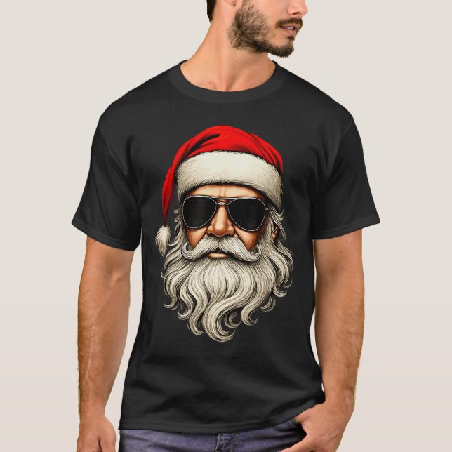 Santa Face Retro Sungles Funny Christmas Pajama Me T-Shirt (Front)