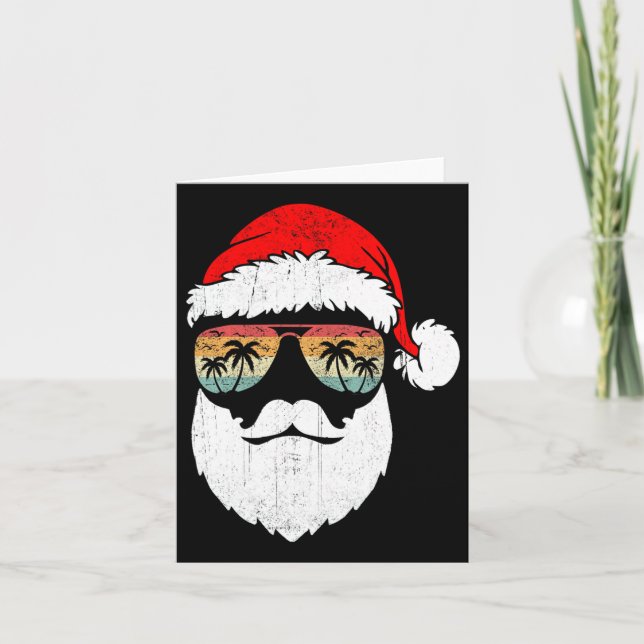 Santa Face Retro Sungles Hawaiian Christmas Xmas T Card (Front)