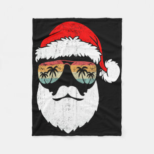 Santa Face Retro Sungles Hawaiian Christmas Xmas T Fleece Blanket