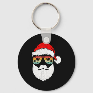 Santa Face Retro Sungles Hawaiian Christmas Xmas T Key Ring