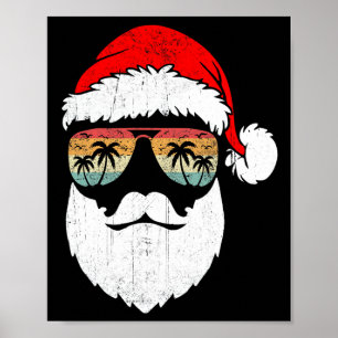 Santa Face Retro Sungles Hawaiian Christmas Xmas T Poster