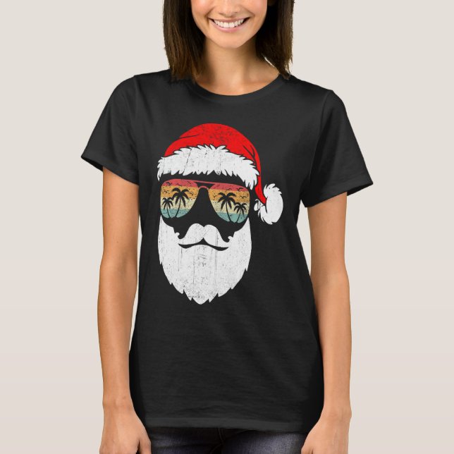 Santa Face Retro Sungles Hawaiian Christmas Xmas T T-Shirt (Front)