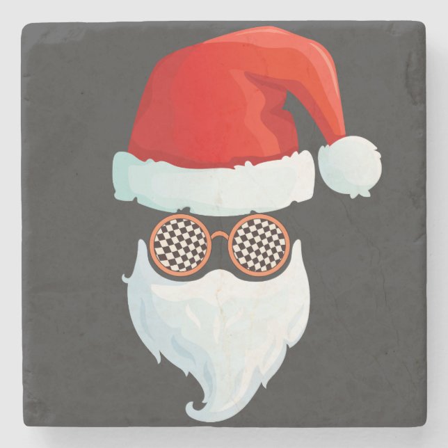 Santa Face Sunglasses Cool Hipster Christmas Stone Coaster (Front)