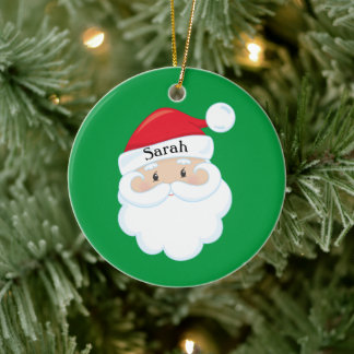 Santa Face with Name on Cap Ceramic Tree Decoration