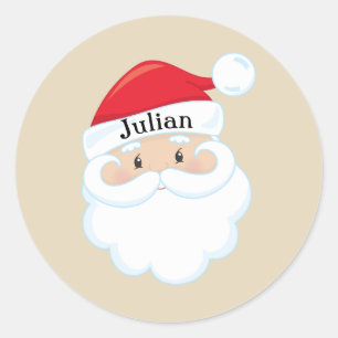 Santa Face with Name on Cap Classic Round Sticker