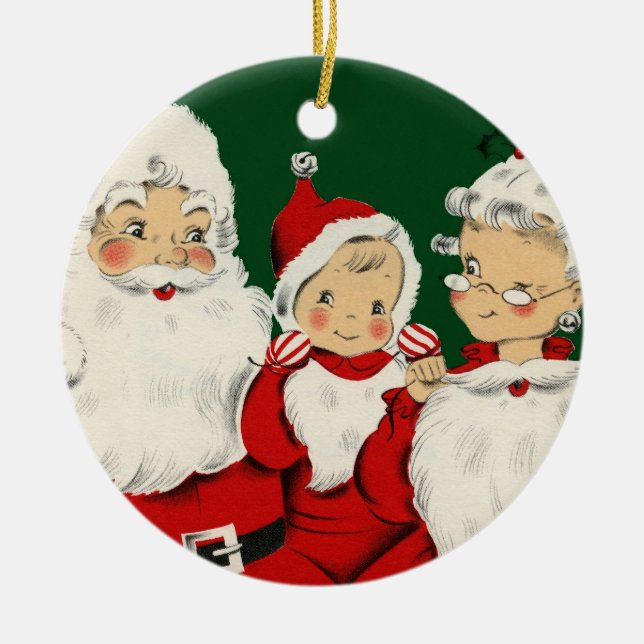 Santa Family Christmas Ceramic Tree Decoration (Front)