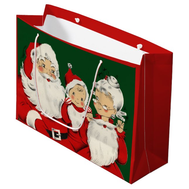 Santa Family Christmas Large Gift Bag (Front Angled)