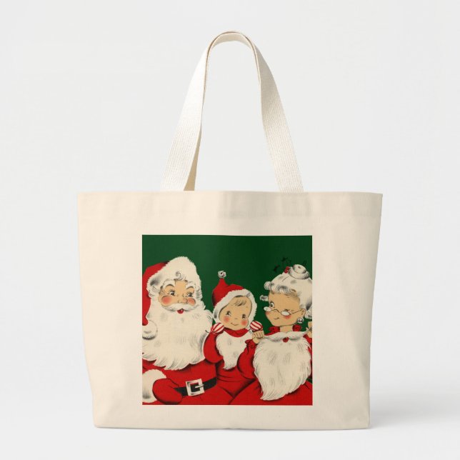 Santa Family Christmas Large Tote Bag (Front)
