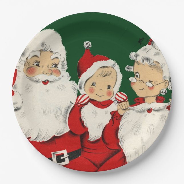 Santa Family Christmas Paper Plate (Front)