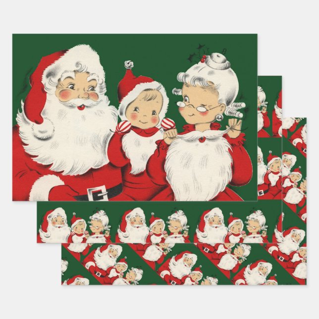 Santa Family Christmas Wrapping Paper Sheet (Set)