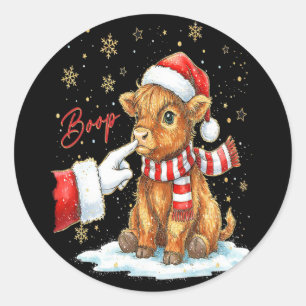 Santa Farmer Funny Western Hand Boop Christmas Cow Classic Round Sticker
