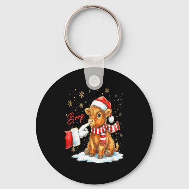 Santa Farmer Funny Western Hand Boop Christmas Hig Key Ring (Front)