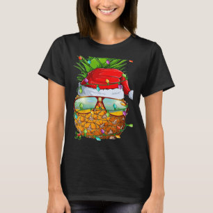 Santa Fat Pineapple Glasses Xmas Lights Pineapple  T-Shirt