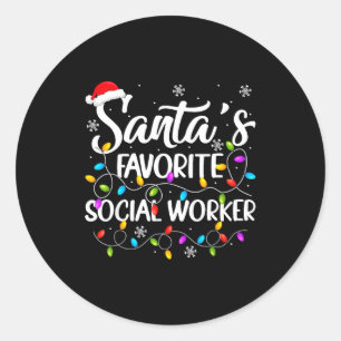 Santa Favorite Social Worker Christmas Lights Fami Classic Round Sticker