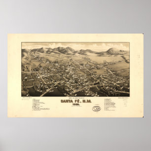 Santa Fe New Mexico 1882 Antique Panoramic Map Poster