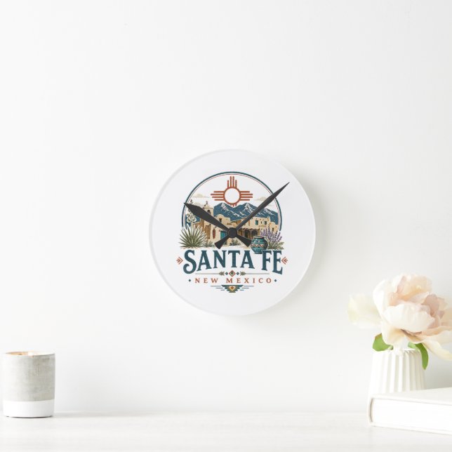 Santa Fe New Mexico Adobe Architecture Southwest Round Clock (Home)