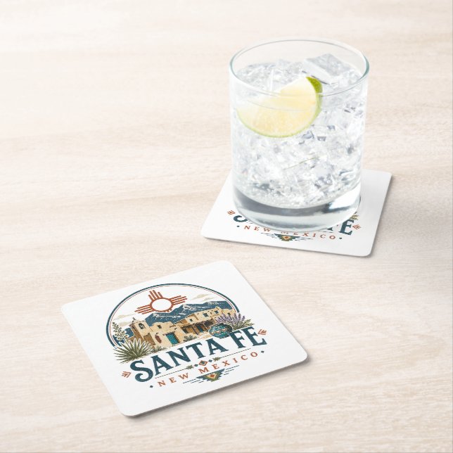Santa Fe New Mexico Adobe Architecture Southwest Square Paper Coaster (Insitu)