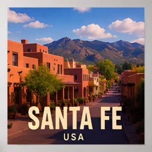 Santa Fe New Mexico Adobe Mountain Travel Gift Poster