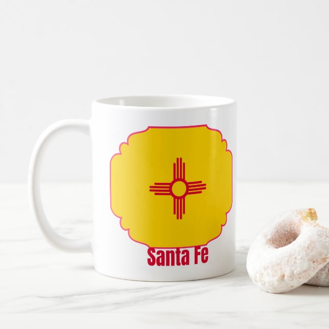 Santa Fe New Mexico State Flag Zia Sun Coffee Mug (With Donut)