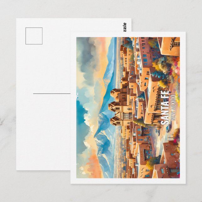 Santa Fe New Mexico USA Famous Place watercolor Postcard (Front/Back)