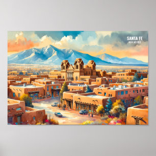 Santa Fe New Mexico USA Travel Places watercolor Poster