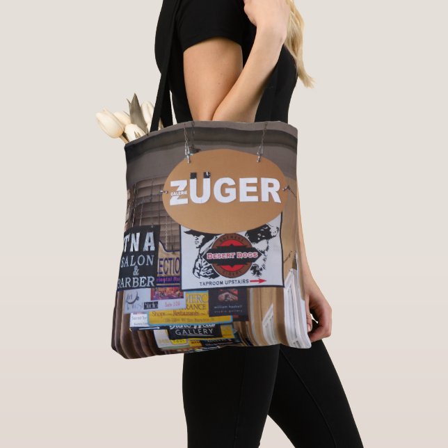 Santa Fe, NM downtown sidewalk signs Tote Bag (Close Up)