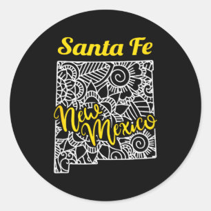 Santa Fe Nm - New Mexico City With Mandala  Classic Round Sticker