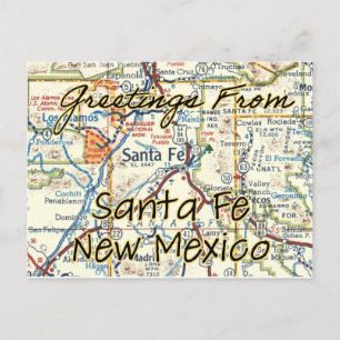 Santa Fe NM Vintage Map Postcard