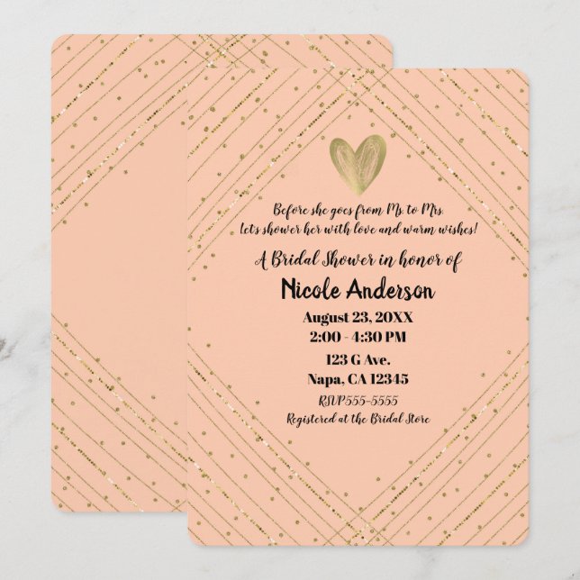 Santa Fe Pink & Gold Glitter Glam Bridal Shower Invitation (Front/Back)