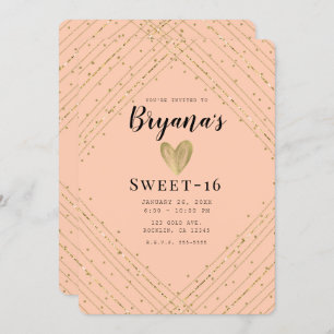 Santa Fe Pink & Gold Glitter Sweet 16 Birthday Invitation