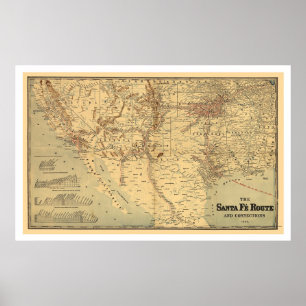 Santa Fé Railroad Route Map 1888 Poster