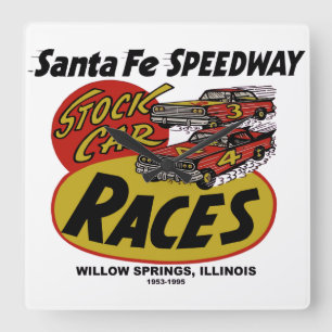Santa Fe Speedway, Willow Springs, IL 1953-1995 Square Wall Clock