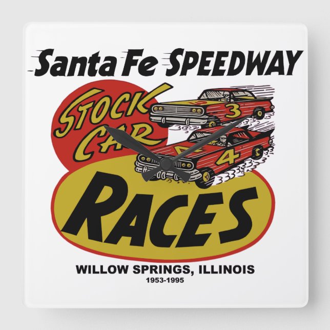 Santa Fe Speedway, Willow Springs, IL 1953-1995 Square Wall Clock (Front)